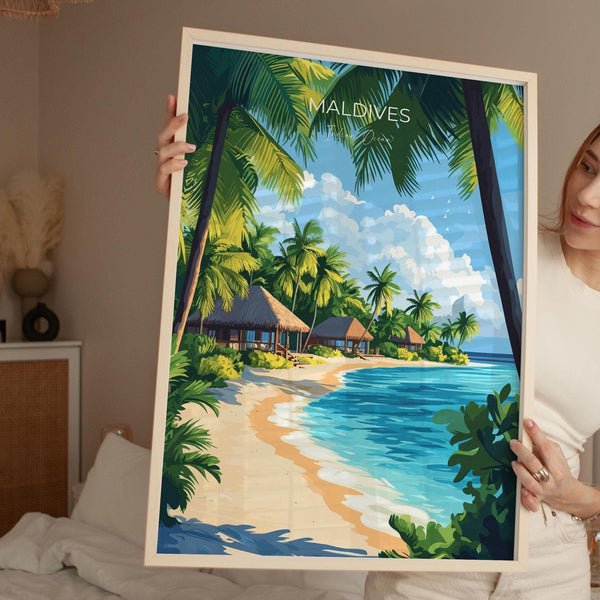 Maldives Travel Poster, Travel Print of Maldives, Indian Ocean Island Art, Maldives Wall Art Gift,