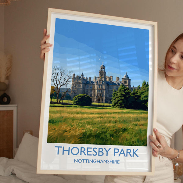 Thoresby Park Travel Poster Wall Art, Travel Print of Thoresby Park, Thoresby Hall, Nottinghamshire, England, English Countryside Art Gift