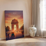 Delhi India Travel Print, India Gate Wall Art, New Delhi Landmark Poster, Monument Sunset Illustration, Vintage Style Asia, India Gift