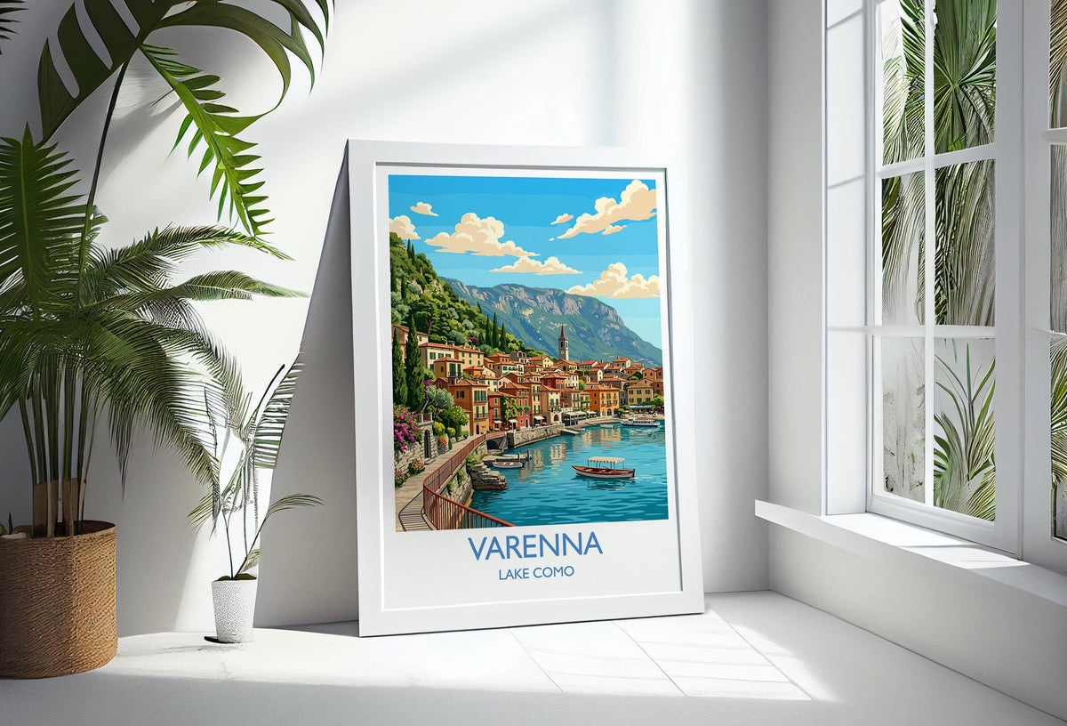 Varenna Lake Como Print, Italian Lakes Wall Art with Border, Lombardy Poster, Italy Travel Print, Varenna Gift