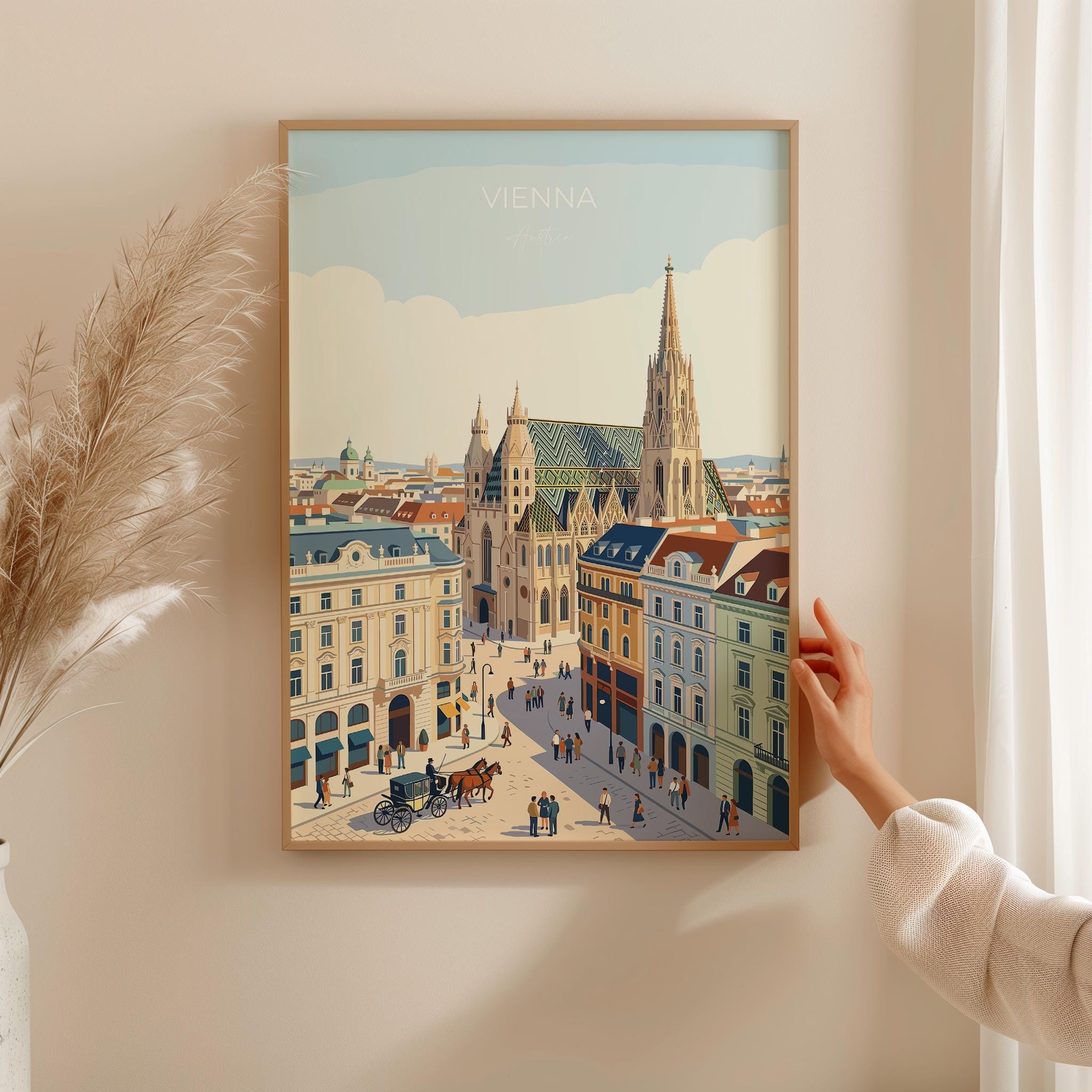 Vienna Travel Poster, St Stephens Cathedral Wall Art, Vienna City Print, Austrian Architecture Illustration, Vintage Style. Vienna Gift