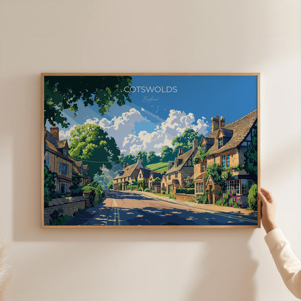 Cotswolds Landscape Travel Poster Wall Art, Travel Print of Cotswolds, Cotswolds Art Lovers Gift, English Countryside