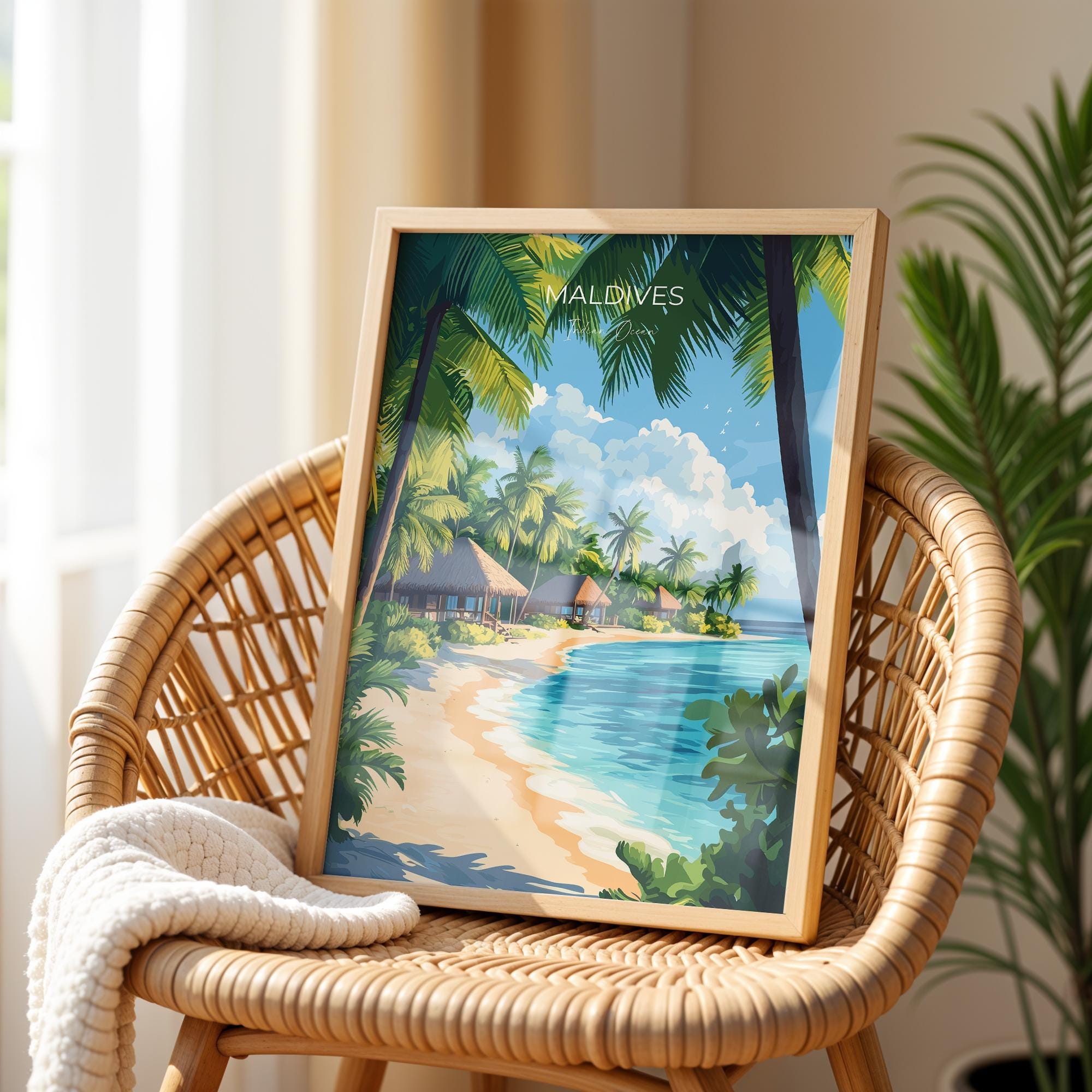 Maldives Travel Poster, Travel Print of Maldives, Indian Ocean Island Art, Maldives Wall Art Gift, NQ Media Designs