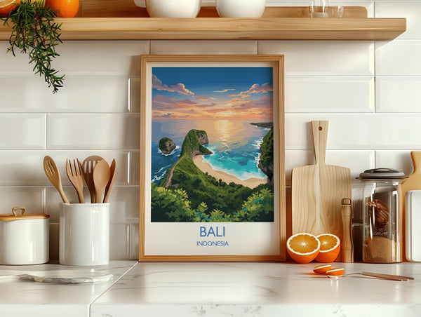 Bali Travel Print, Travel Poster of Bali, Kelingking Beach, Indonesia, Bali Travel Wall Art Gift