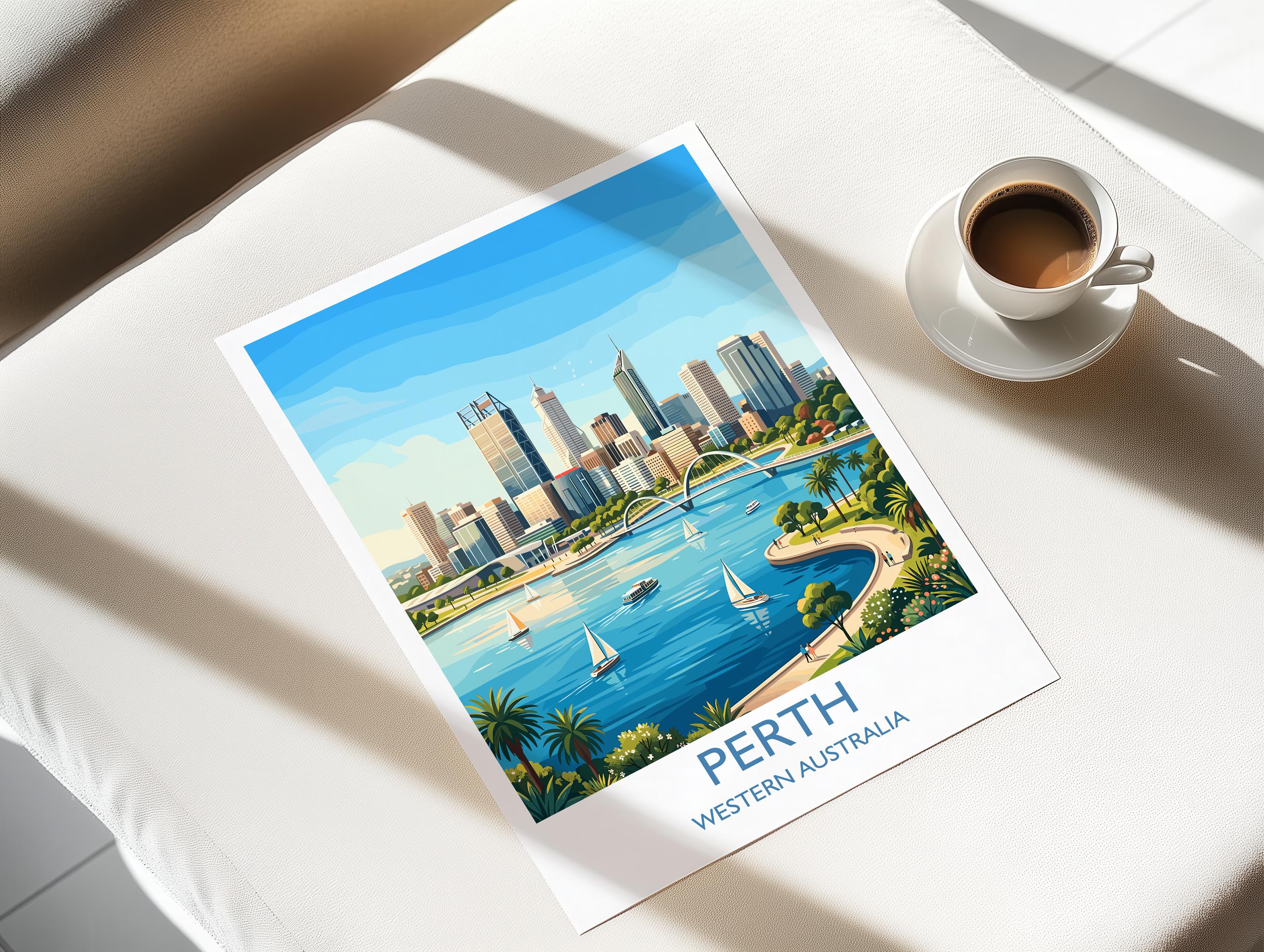 Perth Australia Print, Western Australia Wall Art, Swan River Travel Poster, Coastal City Decor, Australian Gift