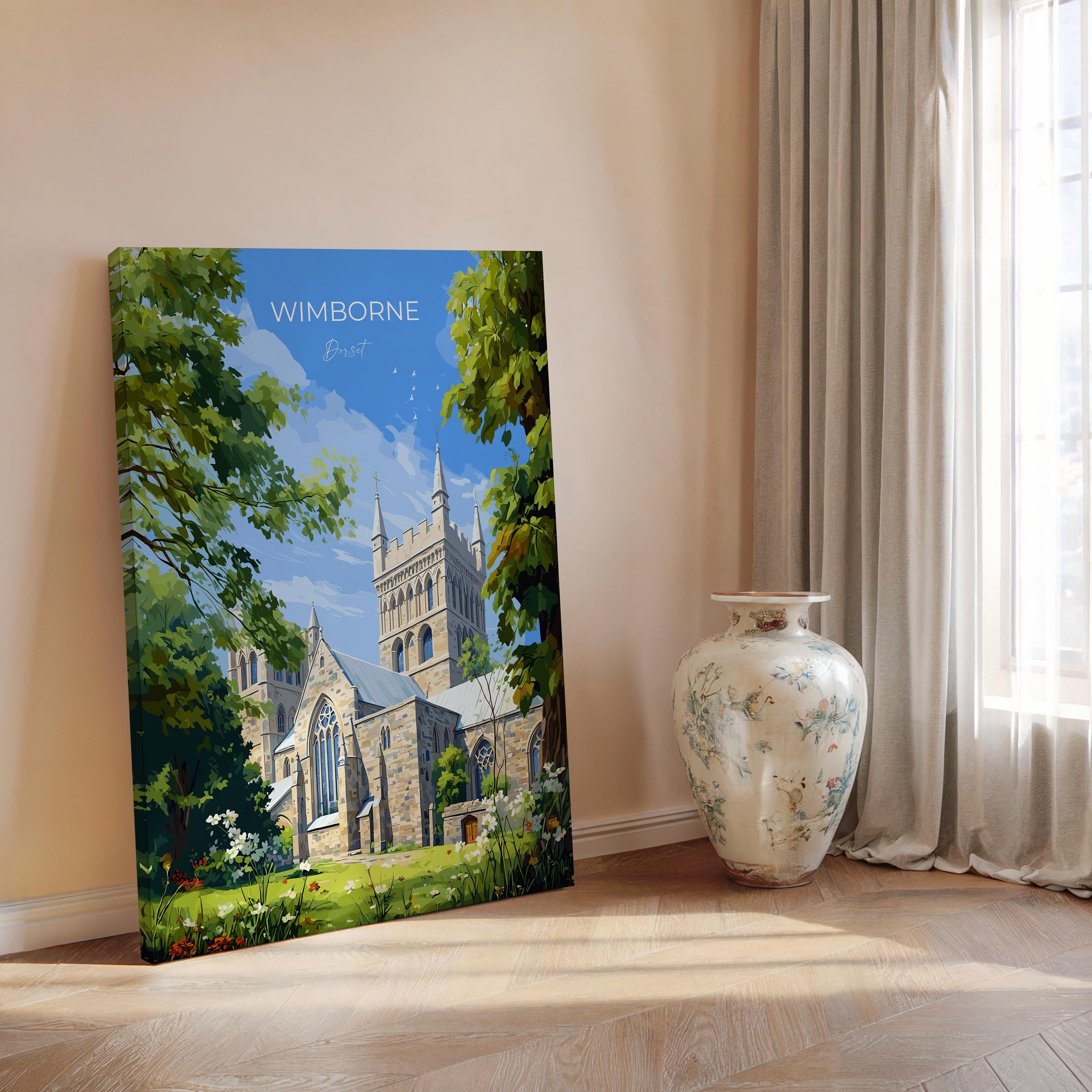 Wimborne Travel Poster, Travel Poster of Wimborne, England, Wimborne Minster, Dorset Coast Art, Dorset Gift, Wall Art Print NQ Media Designs
