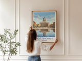 Nottingham Travel Poster, Exchange Building Wall Art, Old Market Square Print, Nottingham City Illustration, UK City Decor, Nottingham Gift
