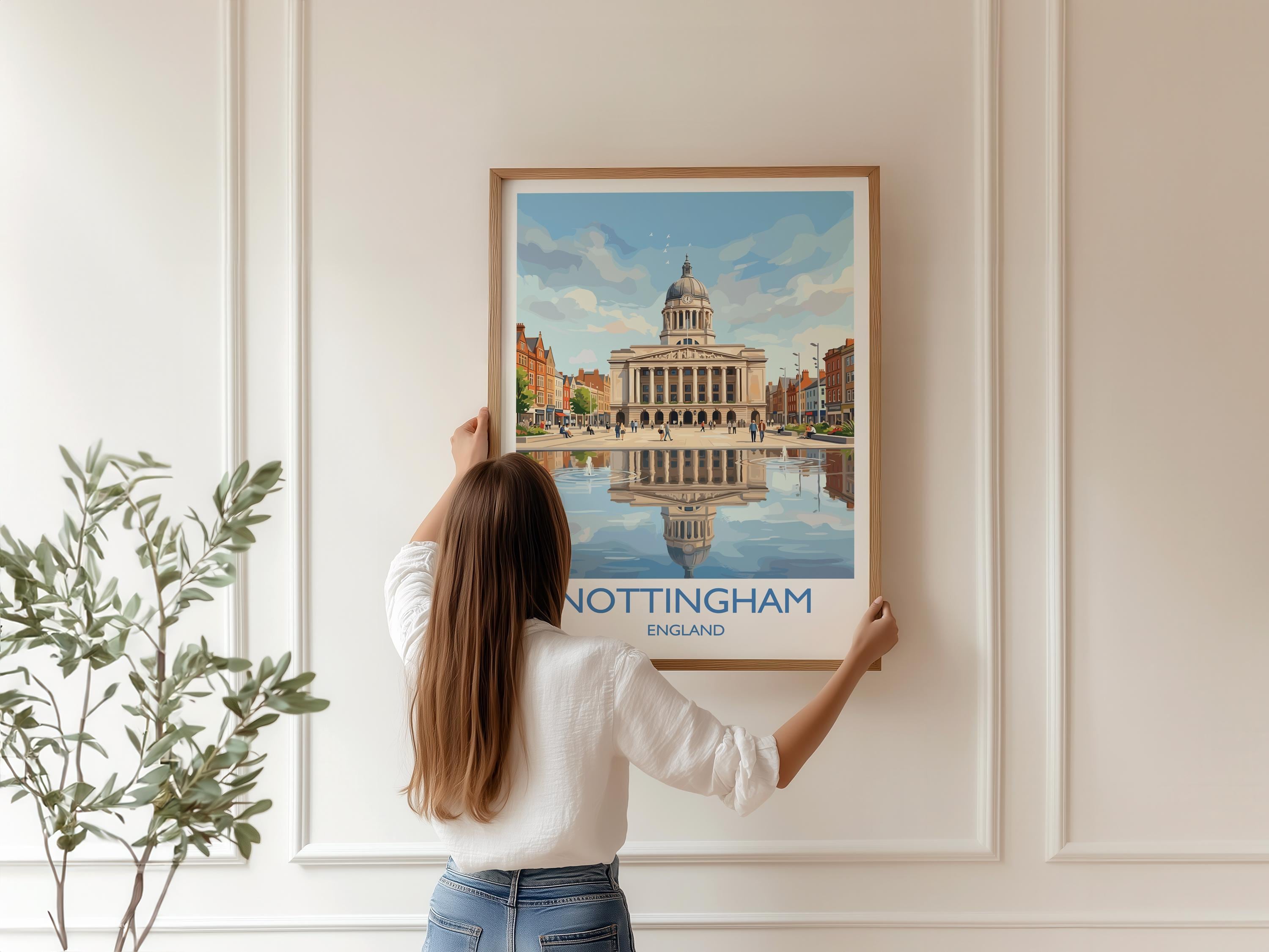 Nottingham Travel Poster, Exchange Building Wall Art, Old Market Square Print, Nottingham City Illustration, UK City Decor, Nottingham Gift