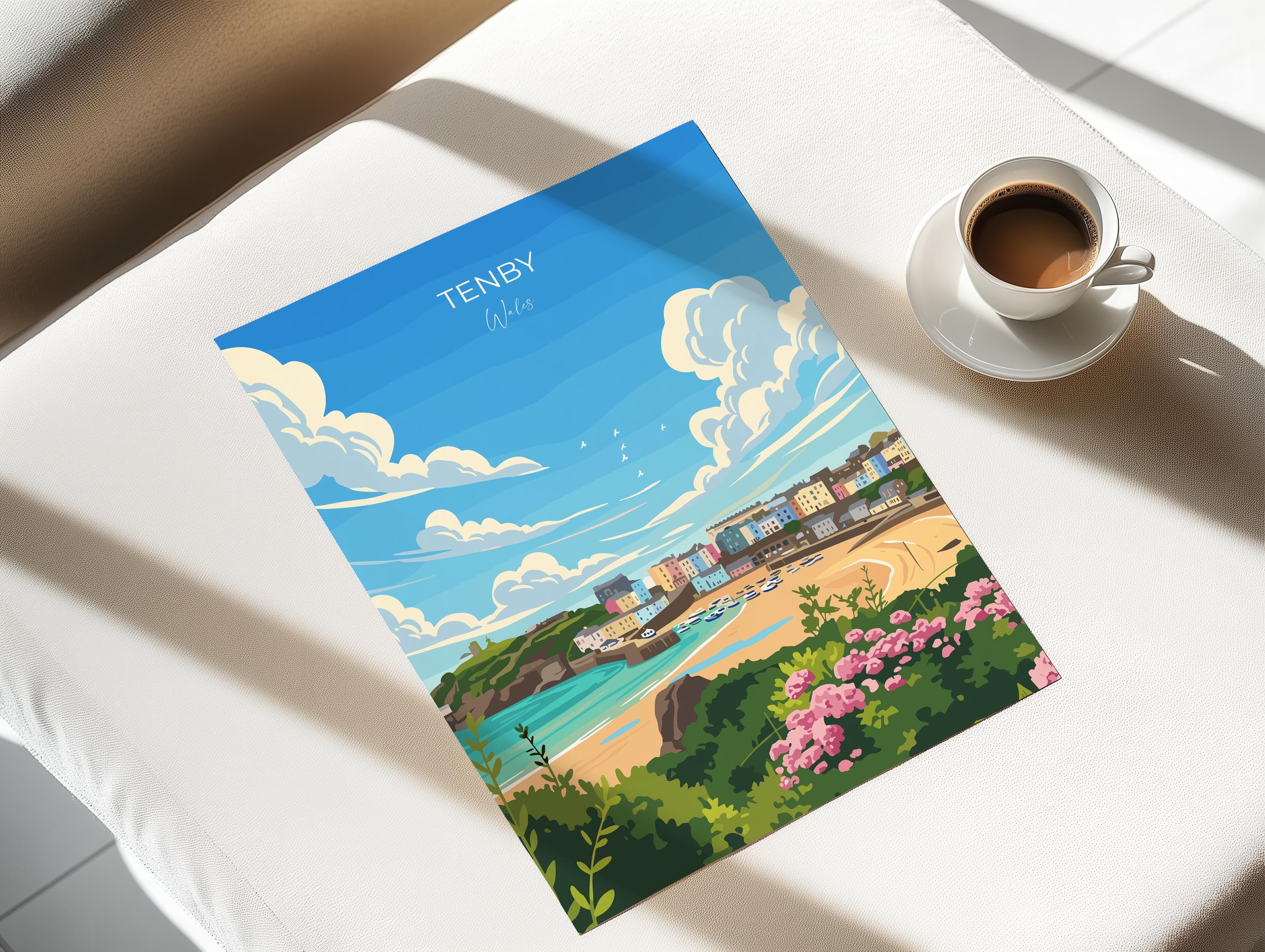 Tenby Travel Print Wall Art, Tenby Travel Poster, Wales, Pembrokeshire Coast, Welsh Art Gift, Wall Art Print NQ Media Designs