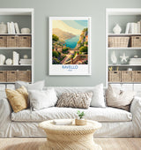 Ravello Italy Travel Poster, Amalfi Coast Wall Art, Mediterranean Cliffside Village Print, Scenic Coastal Illustration, Vintage Style Decor