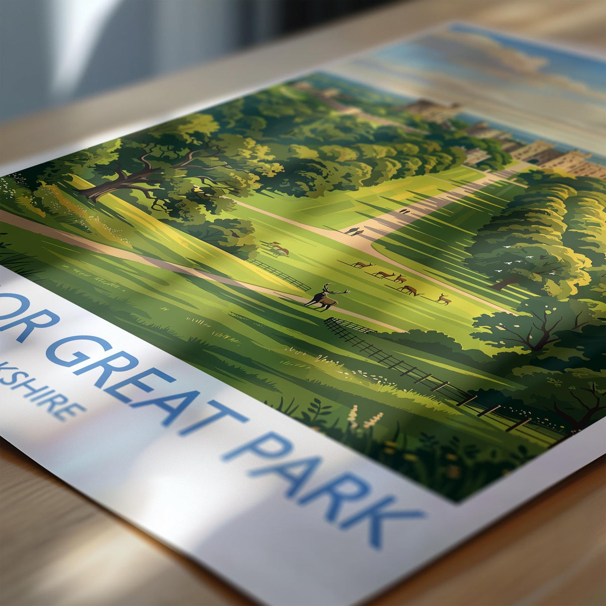 Windsor Great Park Print, Long Walk Wall Art with Border, Windsor Castle Poster, Berkshire Travel Print, Windsor Gift Print