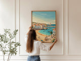 Cascais Portugal Travel Print, Portuguese Coast Wall Art, Seaside Town Poster, Atlantic Ocean Landscape Illustration, Europe Decor