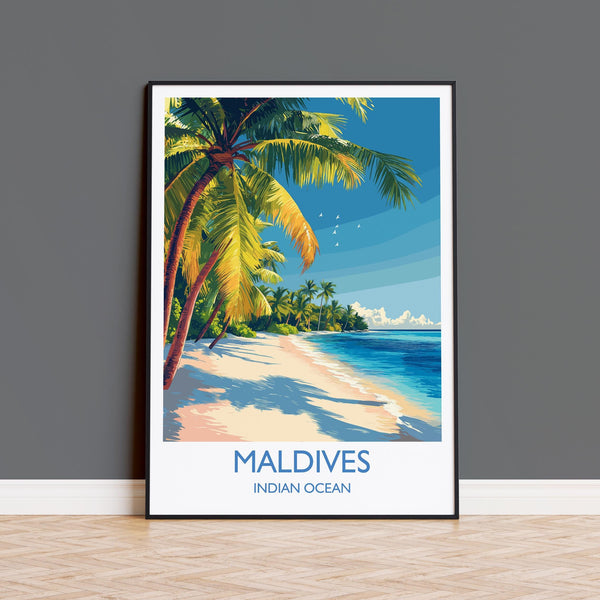 Maldives Travel Print, Travel Poster of Maldives, Indian Ocean Island Art, Maldives Wall Art Gift,