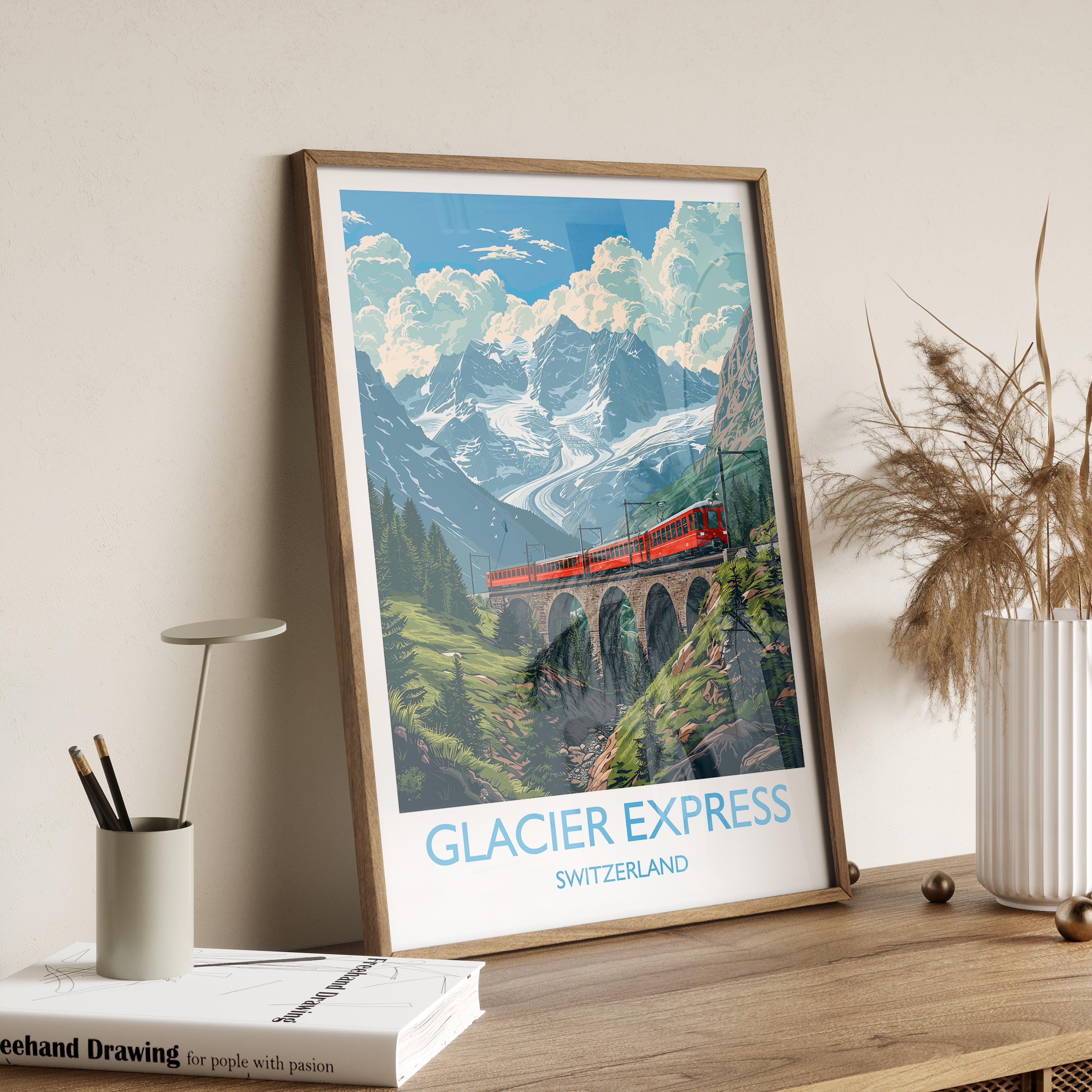 Glacier Express Wall Art Travel Poster, Travel Print of Glacier Express, Switzerland Alps Art Travel Lovers Gift NQ Media Designs