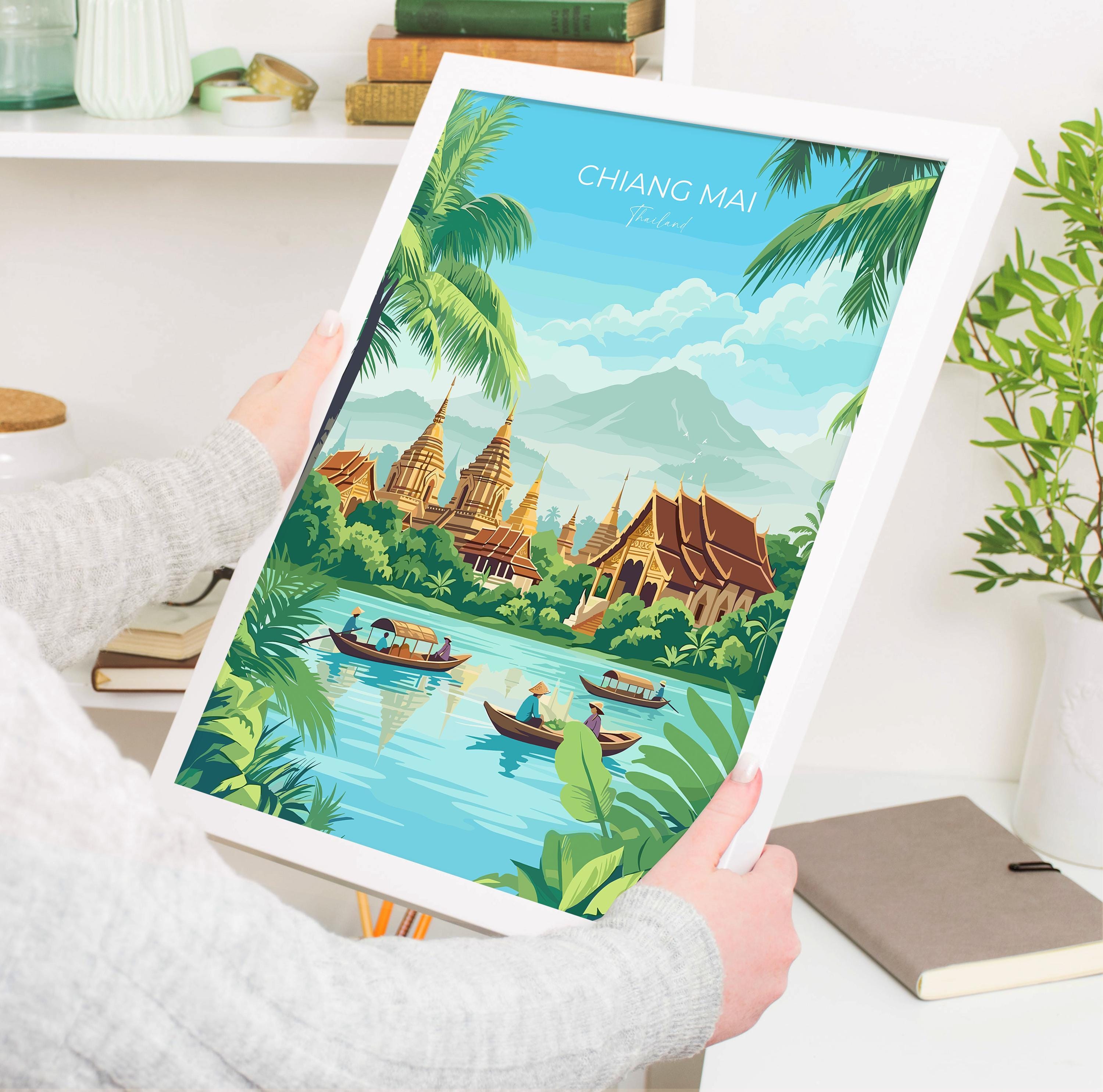 Chiang Mai Travel Poster, Travel Print of Chiang Mai, Thailand, Chiang Mai Art Lovers Gift, Wall Art Print NQ Media Designs