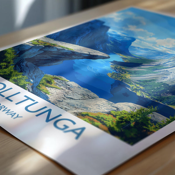 Trolltunga Travel Print, Travel Poster of Fjords, Norway Poster, Trolltunga Art Gift, Norway Art Lovers Travel Gift