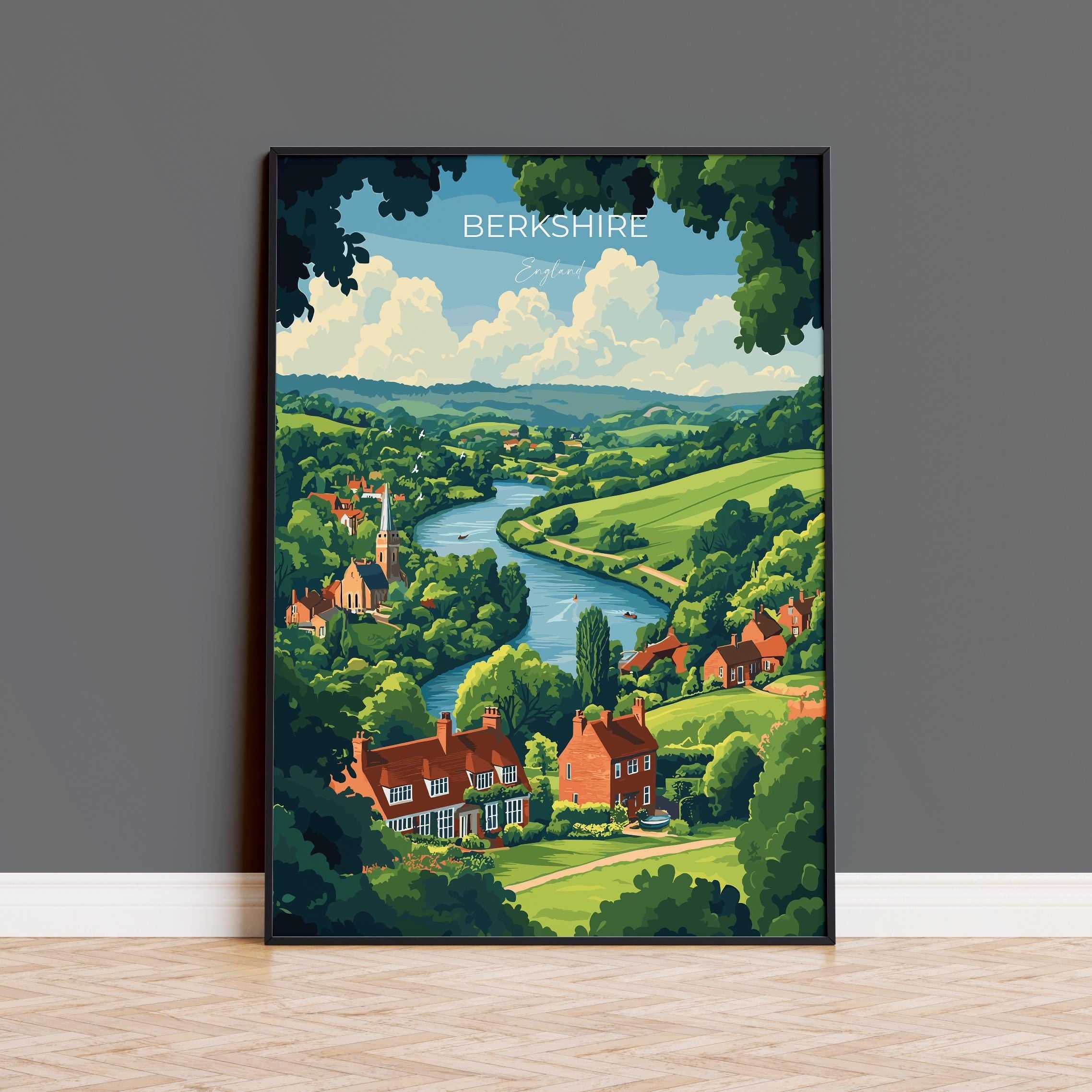 Berkshire Travel Print Wall Art, Berkshire Travel Poster, English Countryside Art Gift, Wall Art Print NQ Media Designs