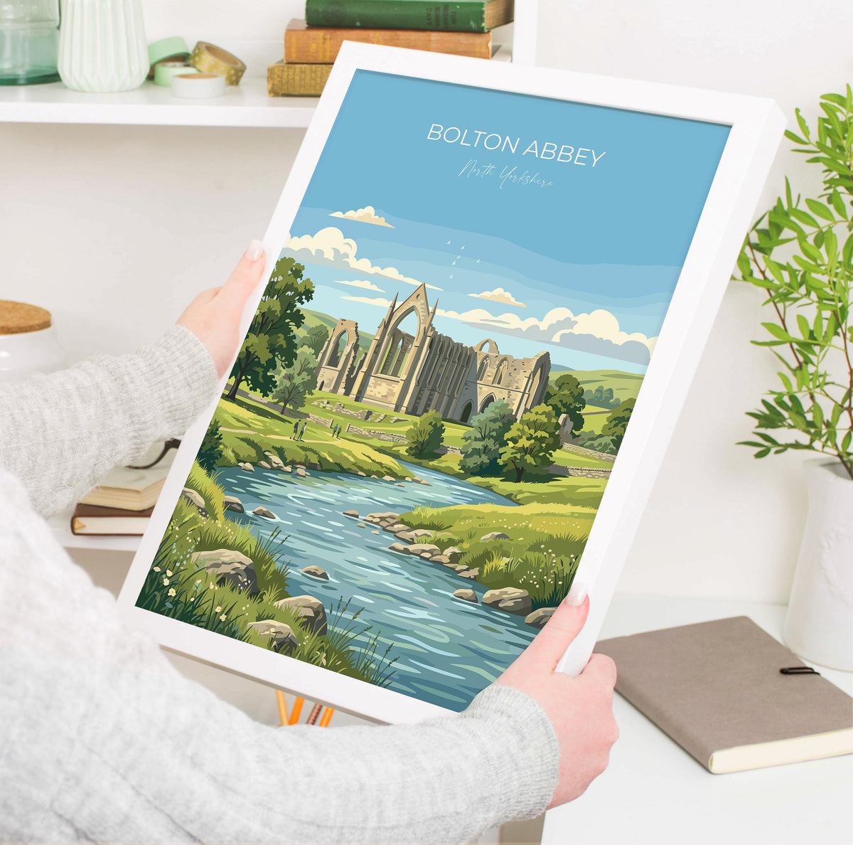 Bolton Abbey Poster, Yorkshire Dales Wall Art, Wharfedale Print, England Travel Poster, Bolton Abbey Gift