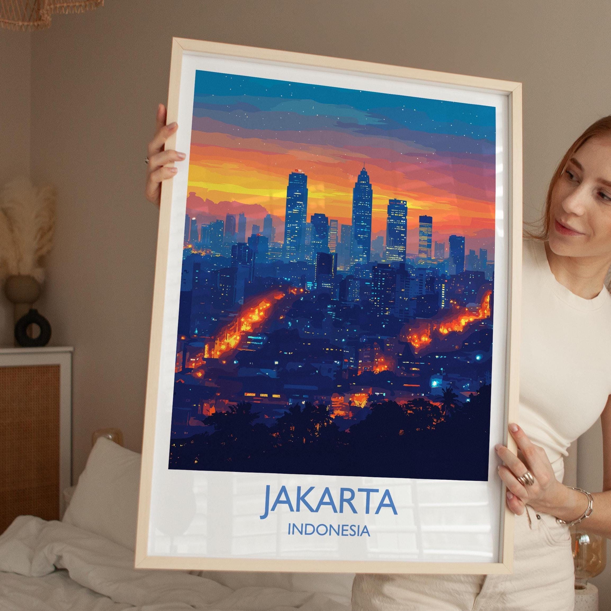 Jakarta Travel Print, Travel Poster of Jakarta, Indonesia, Jakarta Art Lovers Gift, Wall Art Decor Print Gift NQ Media Designs
