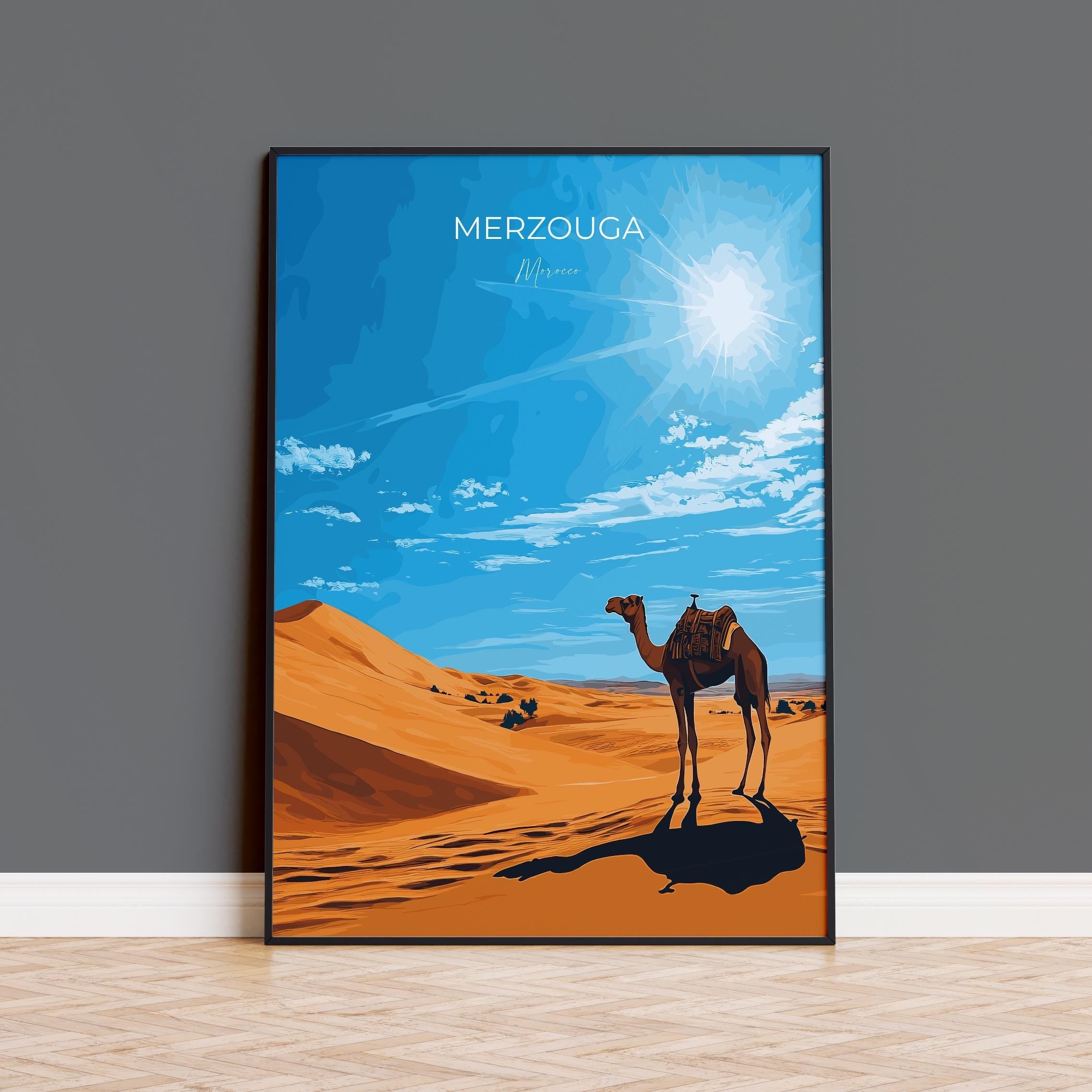 Merzouga Travel Poster Wall Art, Travel Print of Merzouga, Merzouga Art Lovers Gift, Morocco Wall Art NQ Media Designs