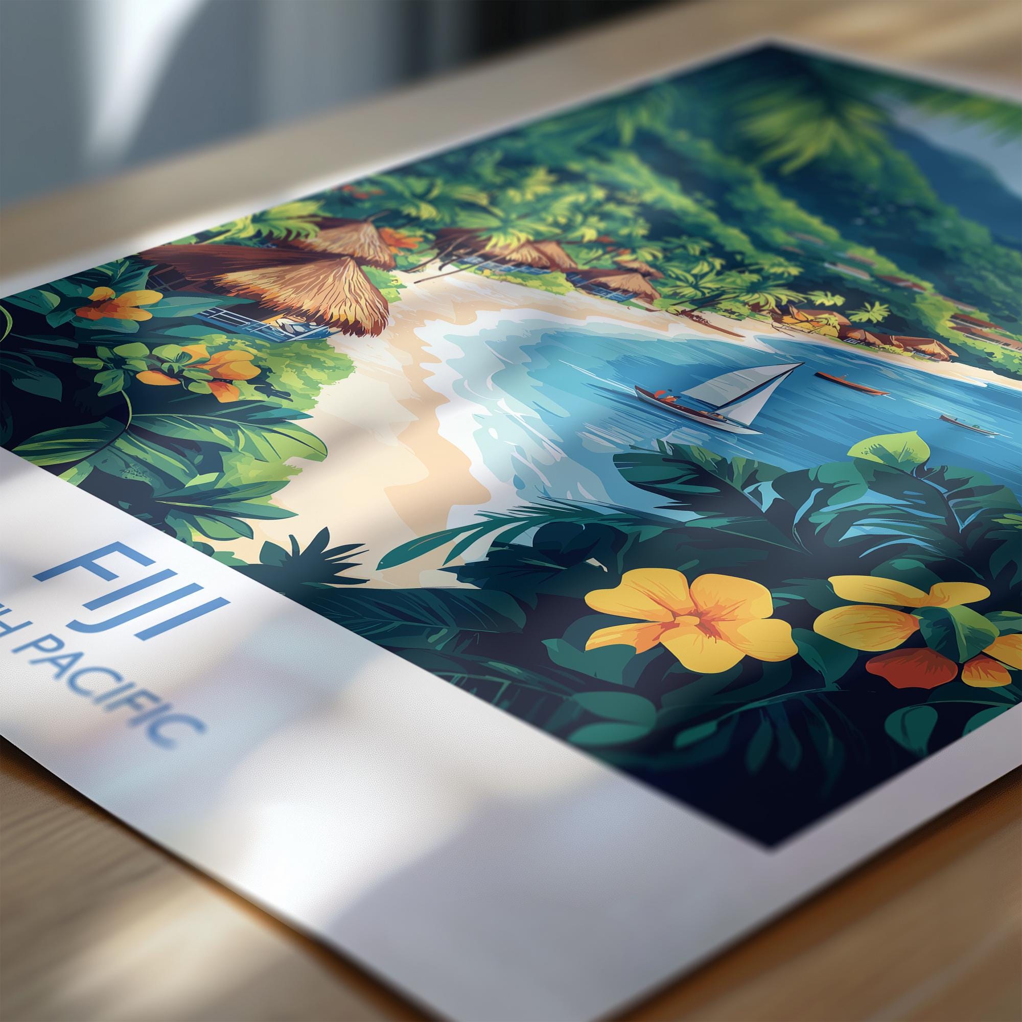 Fiji Travel Poster Wall Art, Travel Print of Fiji, South Pacific Islands Art Lovers Gift NQ Media Designs