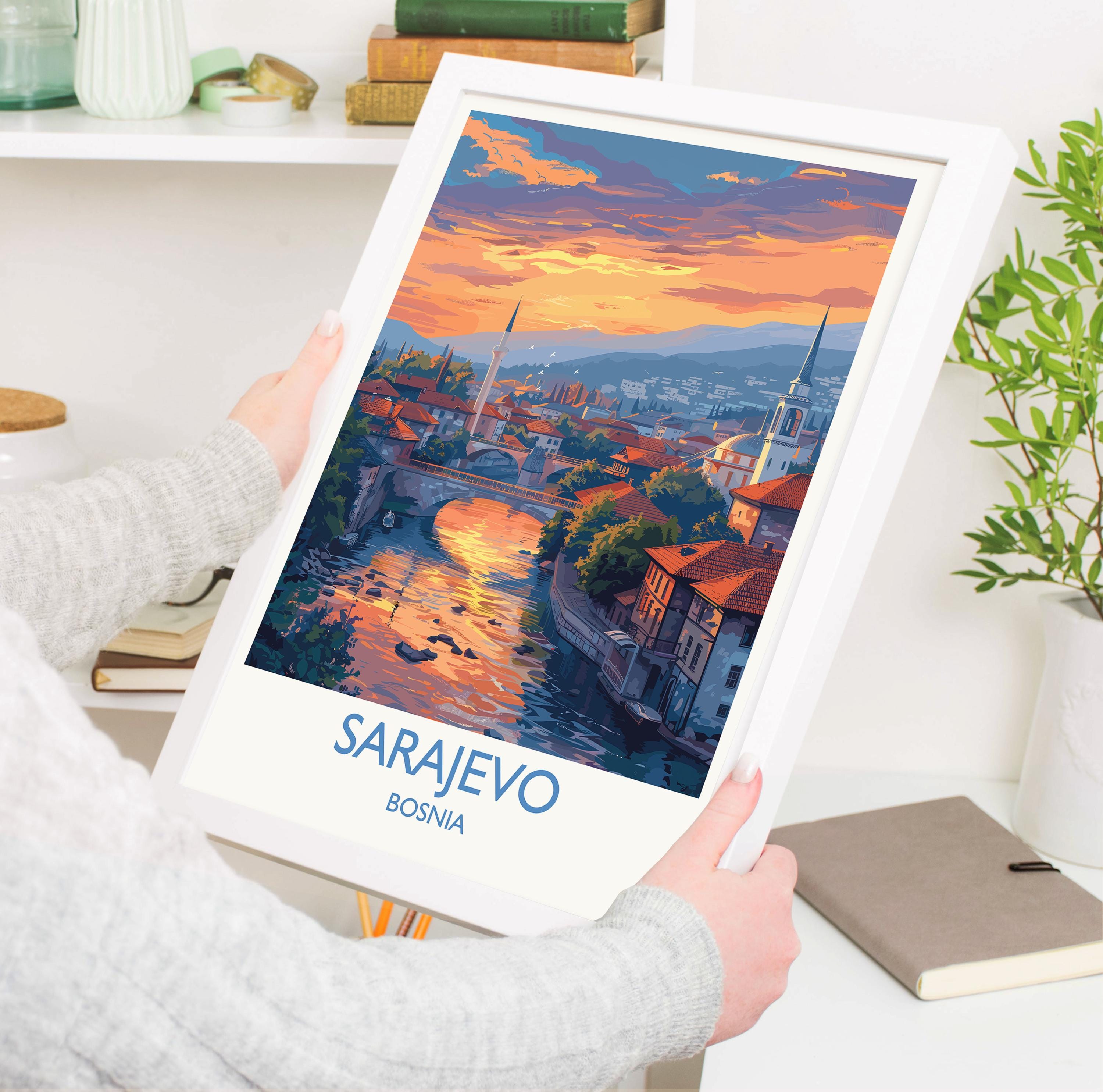 Sarajevo Travel Poster Wall Art, Travel Print of Sarajevo, Bosnia, Sarajevo Wall Art Gift, Bosnia Herzegovina City Print NQ Media Designs