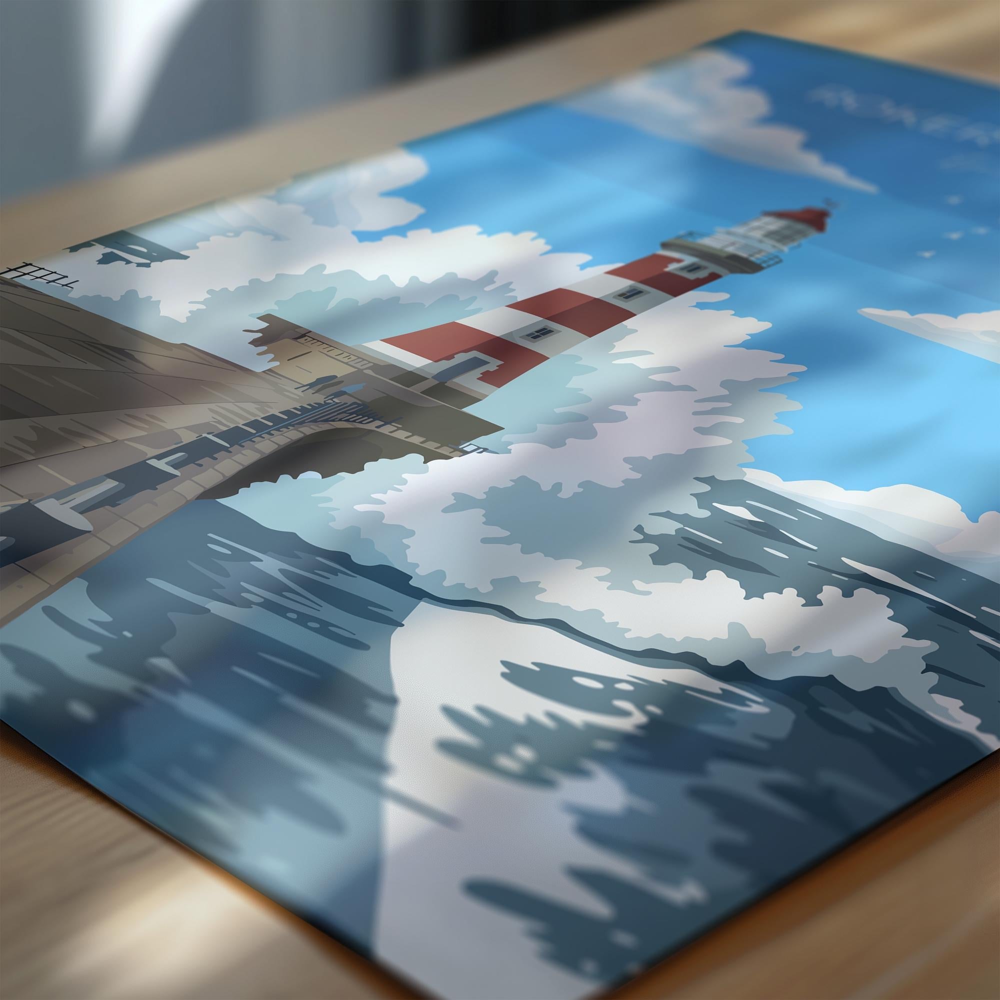 Roker Lighthouse Travel Poster Wall Art, Travel Print of Roker Pier Lighthouse, Sunderland, Northern England, Tyne & Wear Art Gift NQ Media Designs