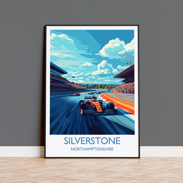 Silverstone Travel Poster Wall Art, Travel Print of Silverstone, Motorsport Art Lovers Gift, Northamptonshire, English Countryside