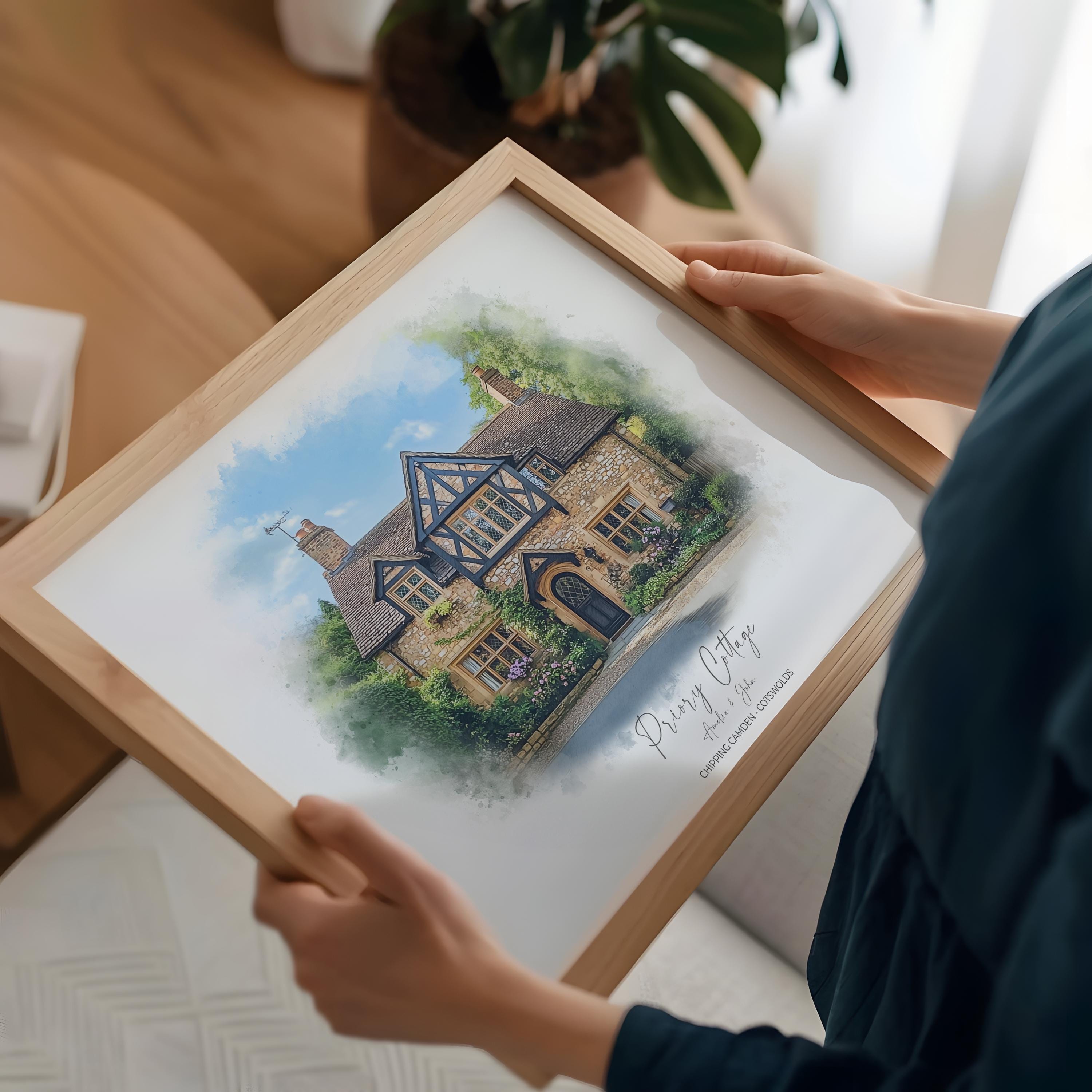 Personalised Watercolour Home Portrait, House Portrait, House Warming Gift, New Home Gift, First Home, Digital Watercolour Wall Art NQ Media Designs