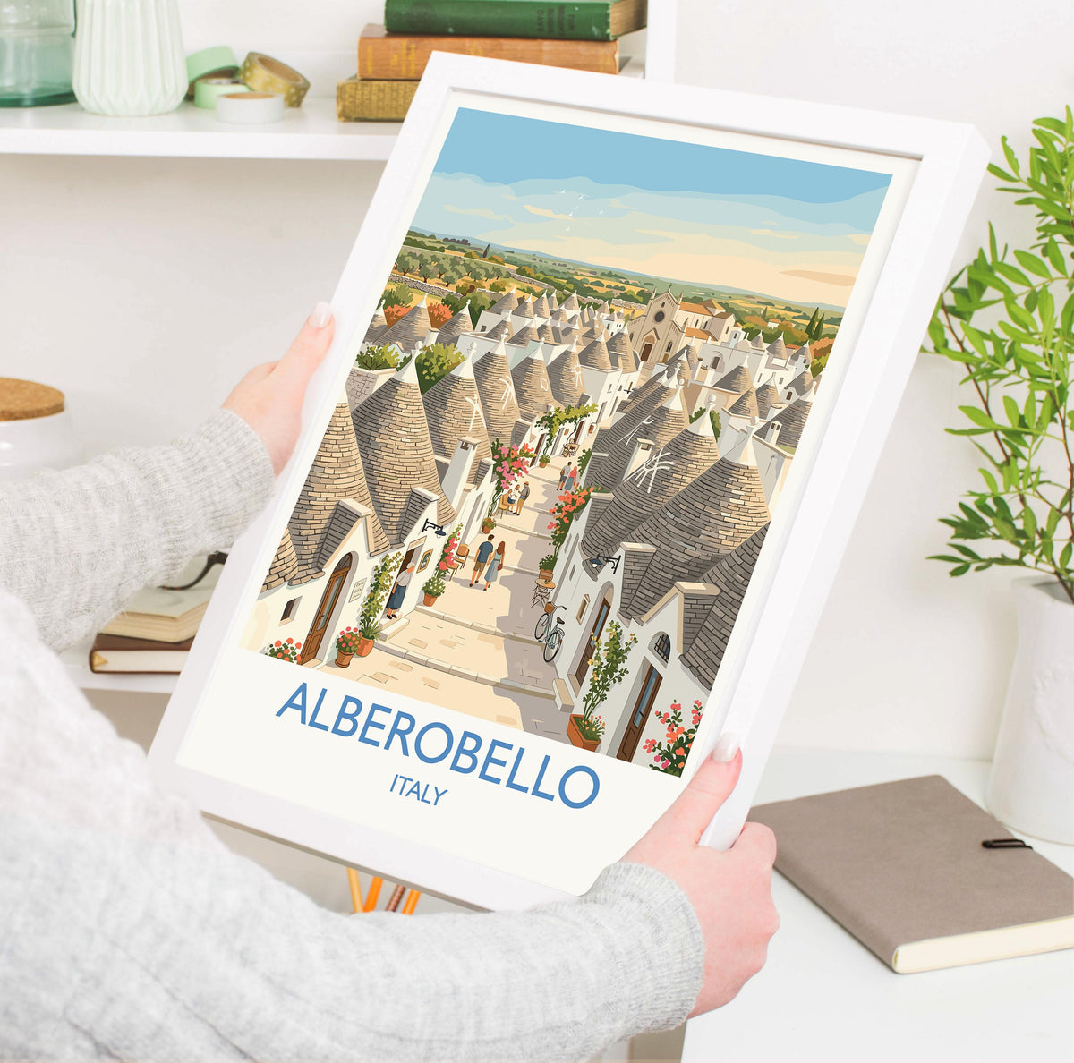 Alberobello Italy Print, Trulli Houses Wall Art with Border, Puglia Village Poster, Italian Travel Print, Alberobello Gift Print