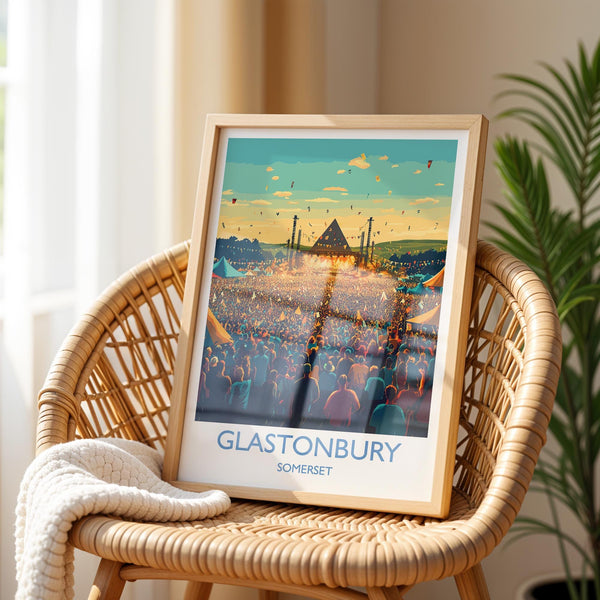 Glastonbury Travel Print, Travel Poster of Glastonbury, Somerset, England, Glastonbury Art, Festival Art Gift, Somerset Wall Art Print