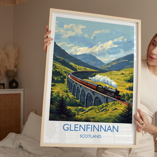 Glenfinnan Viaduct Travel Print Wall Art, Scottish Highlands Art, Railway Bridge Poster, Scotland Landscape, Steam Train Decor Artwork