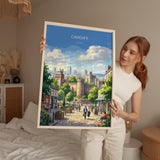 Cardiff Wales Travel Print, Cardiff City Wall Art, Cardiff Castle Poster, Welsh Capital Illustration, Vintage Style UK City, Wales Gift NQ Media Designs