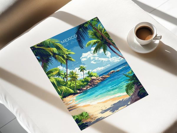 Mexico Travel Poster Wall Art, Travel Print of Mexico, Mexico Coast Art Gift, Mexico Art Lovers Gift,