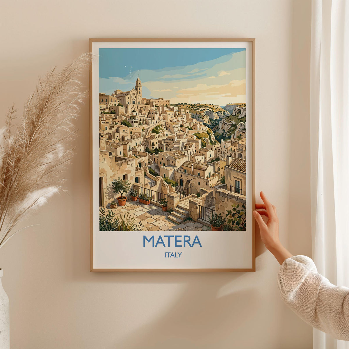 Matera Italy Print, Sassi di Matera Wall Art with Border, Basilicata Poster, Italian Cave City Print, Matera Gift Print