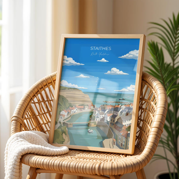 Staithes Travel Poster, Travel Print of Staithes, Yorkshire Gift, England, North Yorkshire Art, Whitby Gift, Wall Art Print