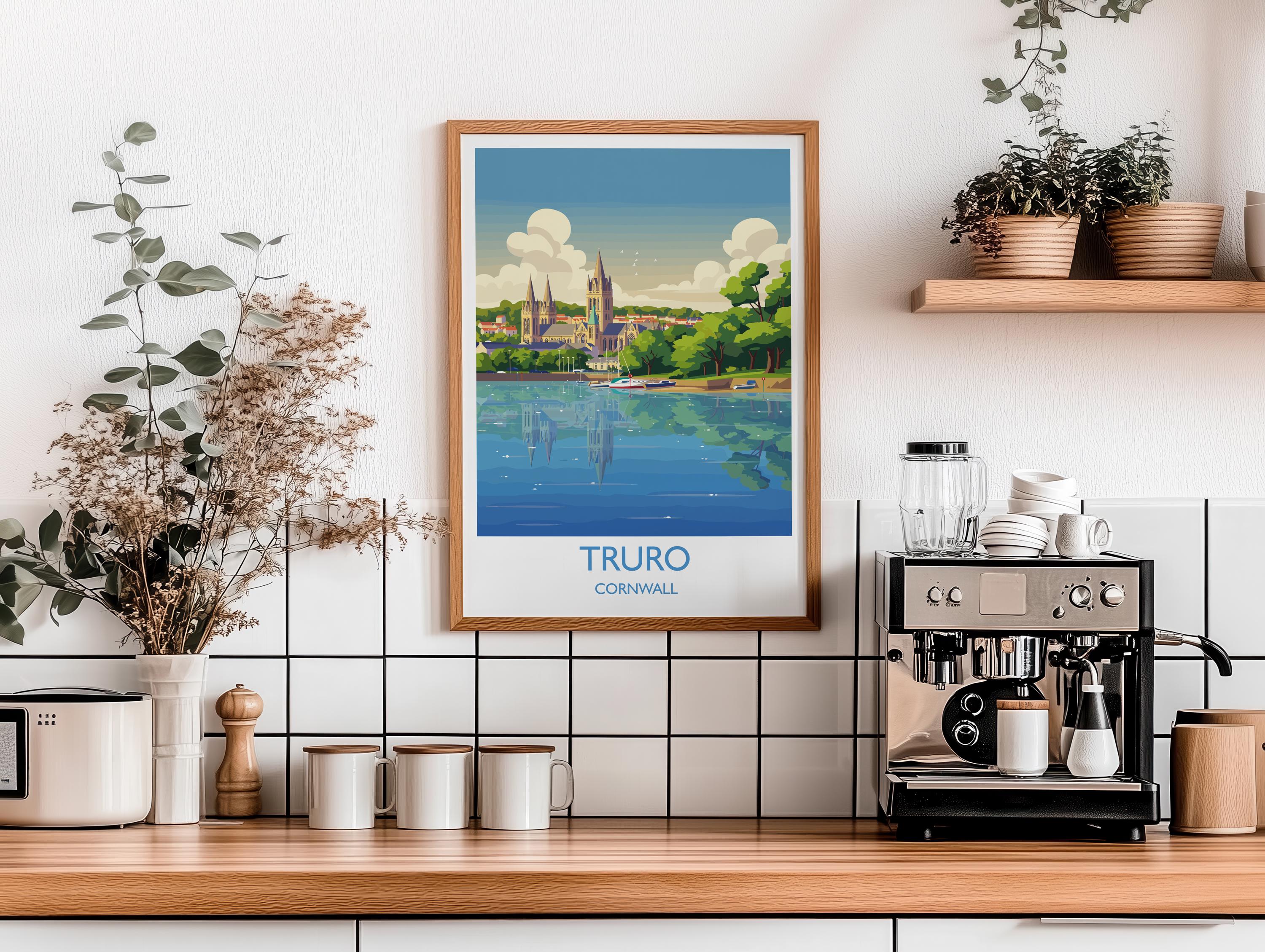 Truro Travel Print, Travel Poster of Truro, England, Cornwall Art, Truro Cathedral Art Lovers Gift, Wall Art Print NQ Media Designs