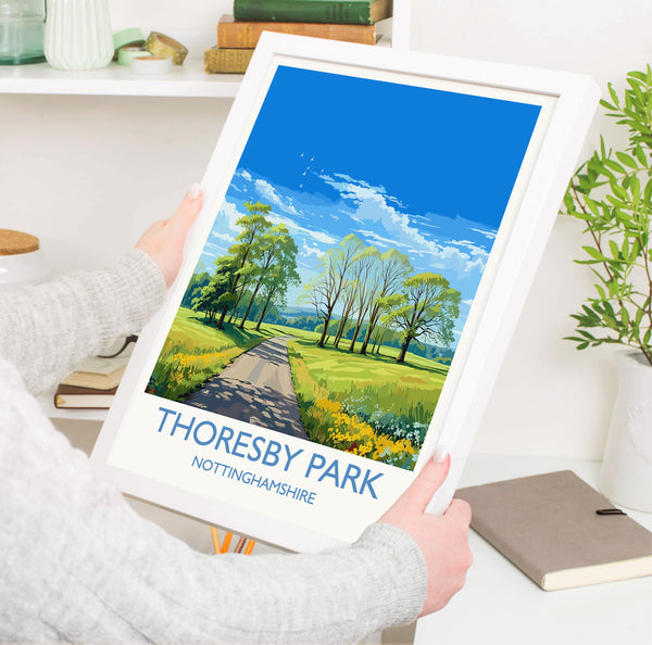 Thoresby Park Travel Poster Wall Art, Travel Print of Thoresby Park, Thoresby Hall, Nottinghamshire, England, English Countryside Art Gift