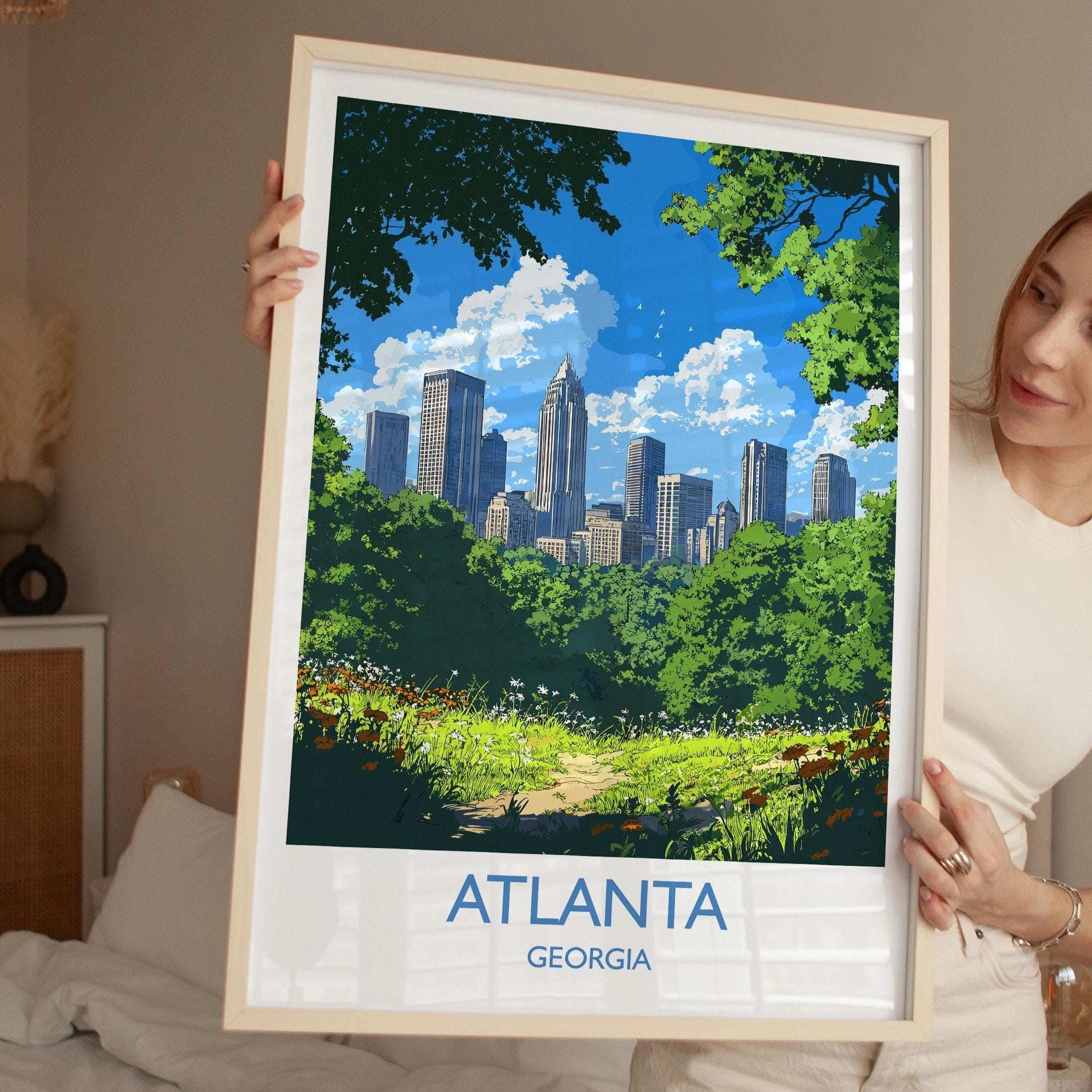 Atlanta Travel Print, Travel Poster of Atlanta, Georgia, Atlanta City Art Lovers Gift, USA Gift, Wall Art Print NQ Media Designs