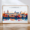 Cambridge Travel Print Skyline Wall Art Landscape, Travel Poster of Cambridge, Cambridge Art Lovers Gift, England Horizontal Art Gift NQ Media Designs