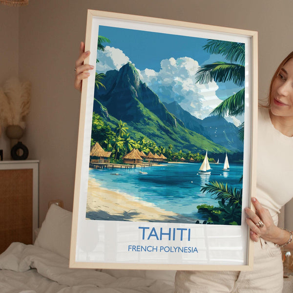 Tahiti Travel Poster Wall Art, Travel Print of Tahiti, French Polynesia, South Pacific Islands Art Lovers Gift