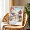 Kyoto Japan Travel Poster, Cherry Blossom Temple Wall Art, Japanese Landscape Print, Sakura Illustration, Asia Decor, Kyoto Gift