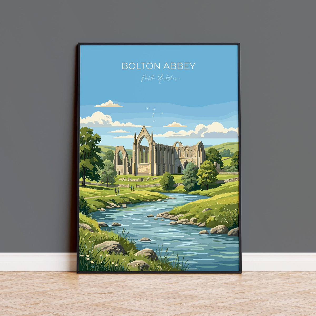 Bolton Abbey Poster, Yorkshire Dales Wall Art, Wharfedale Print, England Travel Poster, Bolton Abbey Gift