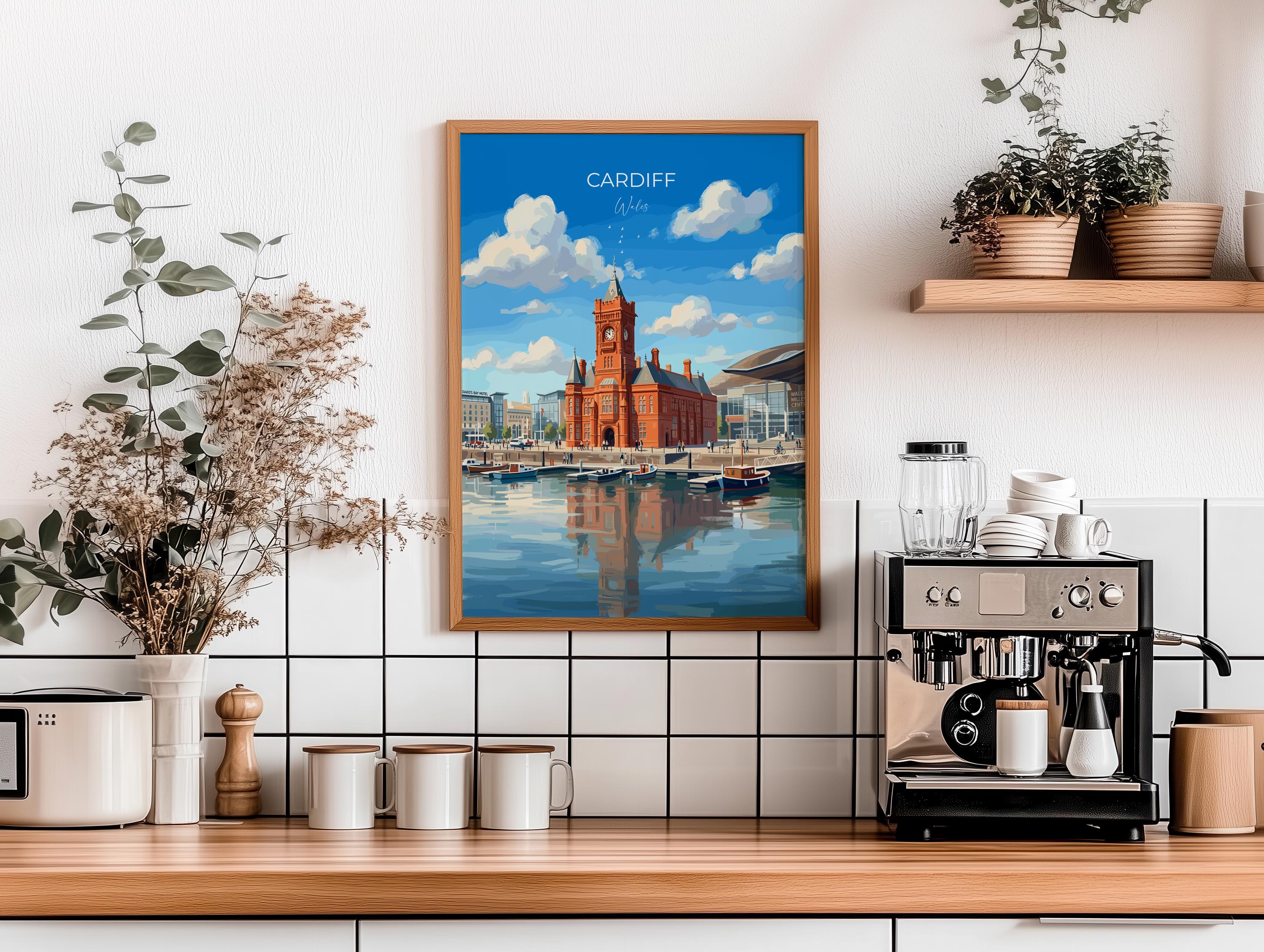 Cardiff Pierhead Building Travel Print, Cardiff Bay Wall Art, Welsh Landmark Poster, Historic Red Brick Architecture, UK City Decor