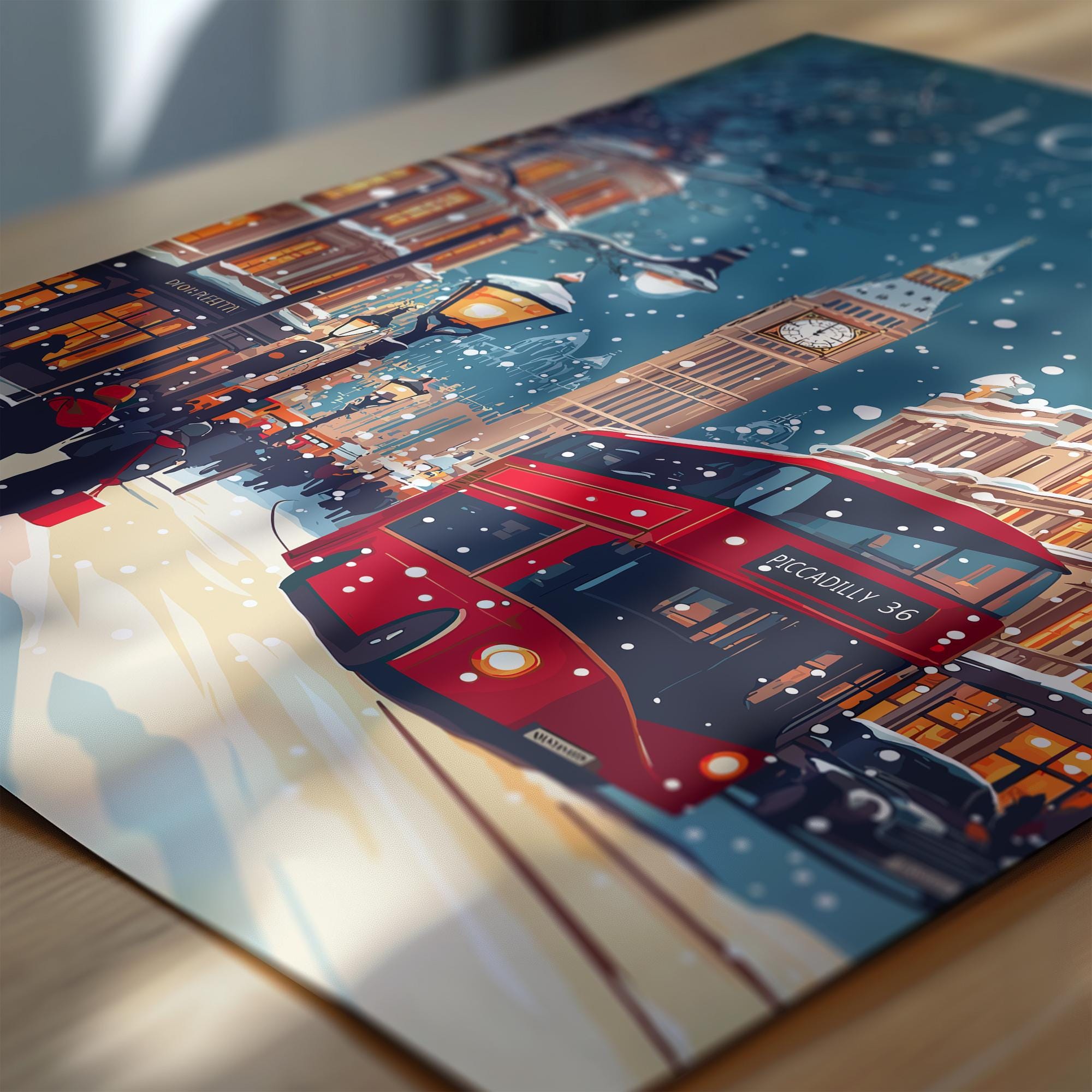 London at Christmas Travel Print | Festive London Wall Art | Christmas Gift NQ Media Designs