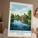 Stratford upon Avon Travel Poster, River Avon Wall Art, Royal Shakespeare Theatre Print, Holy Trinity Church Illustration, UK Decor