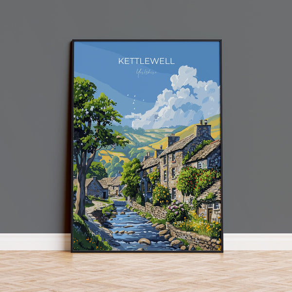 Kettlewell Travel Poster Wall Art, Travel Print of Kettlewell, Kettlewell Art Print, North Yorkshire Wall Print, Yorkshire Art Lovers Gift
