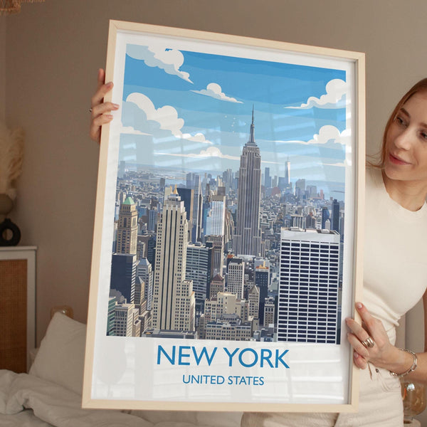 New York City Art Print, Manhattan Skyline View, Empire State, Travel Poster