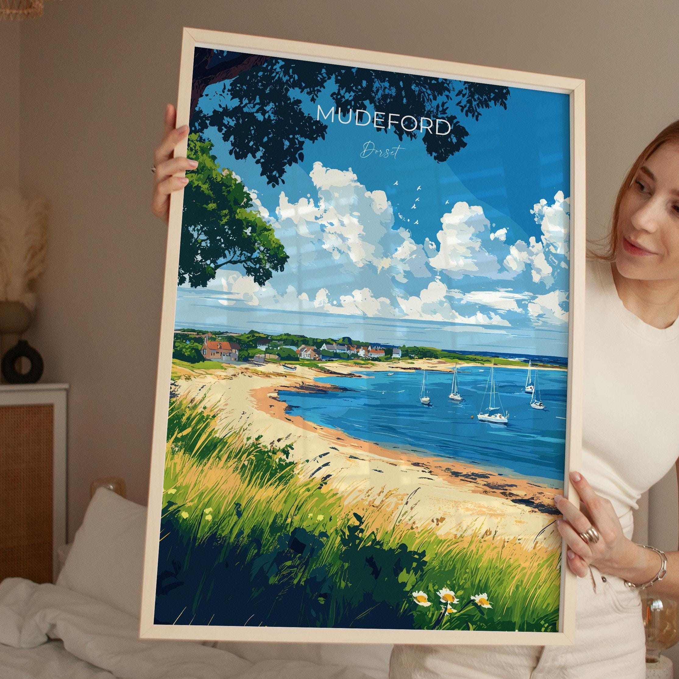 Mudeford Travel Poster, Travel Print of Mudeford, England, Mudeford Beach Christchurch, Dorset Coast Art, Dorset Gift, Wall Art Print NQ Media Designs