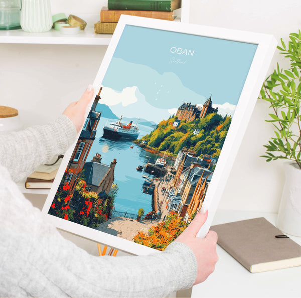 Oban Scotland Travel Poster – Coastal Wall Art, Argyll and the Isles Print, Scottish Landscape Decor Gift